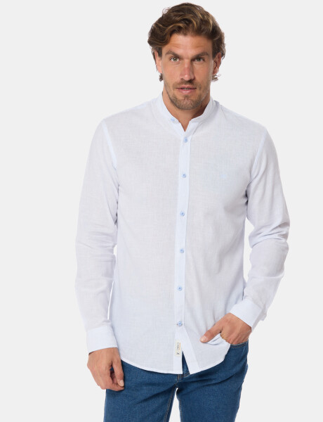 CAMISA RAYADA DE LINO CUELLO MAO Celeste