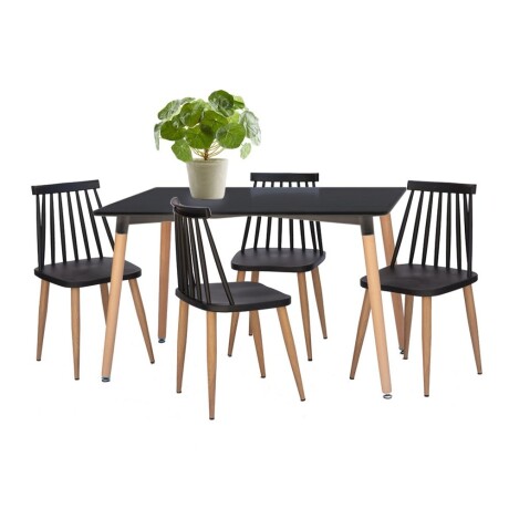 Juego de Comedor Escandinavo c/ 4 Sillas + Mesa Rectangular Negro