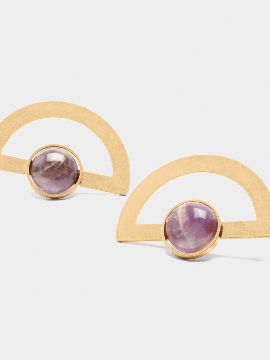Pendiente Abanico Con Piedra violeta