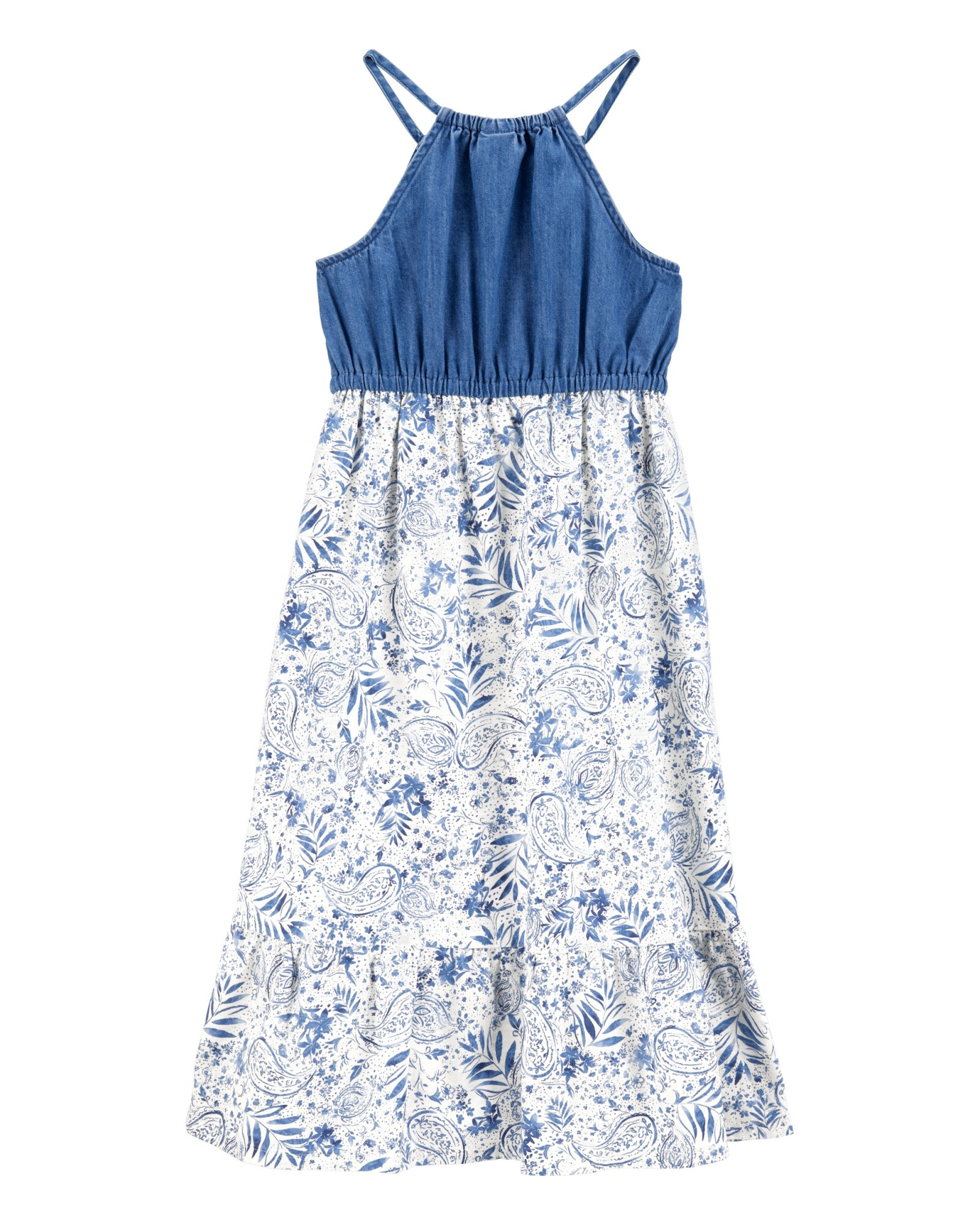 Maxi vestido de algodón y chambray, diseño floral Sin color