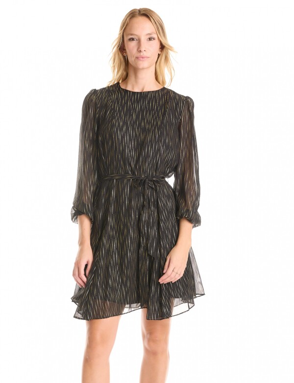 Vestido Gasa & Brillo Metalizado NEGRO/DORADO