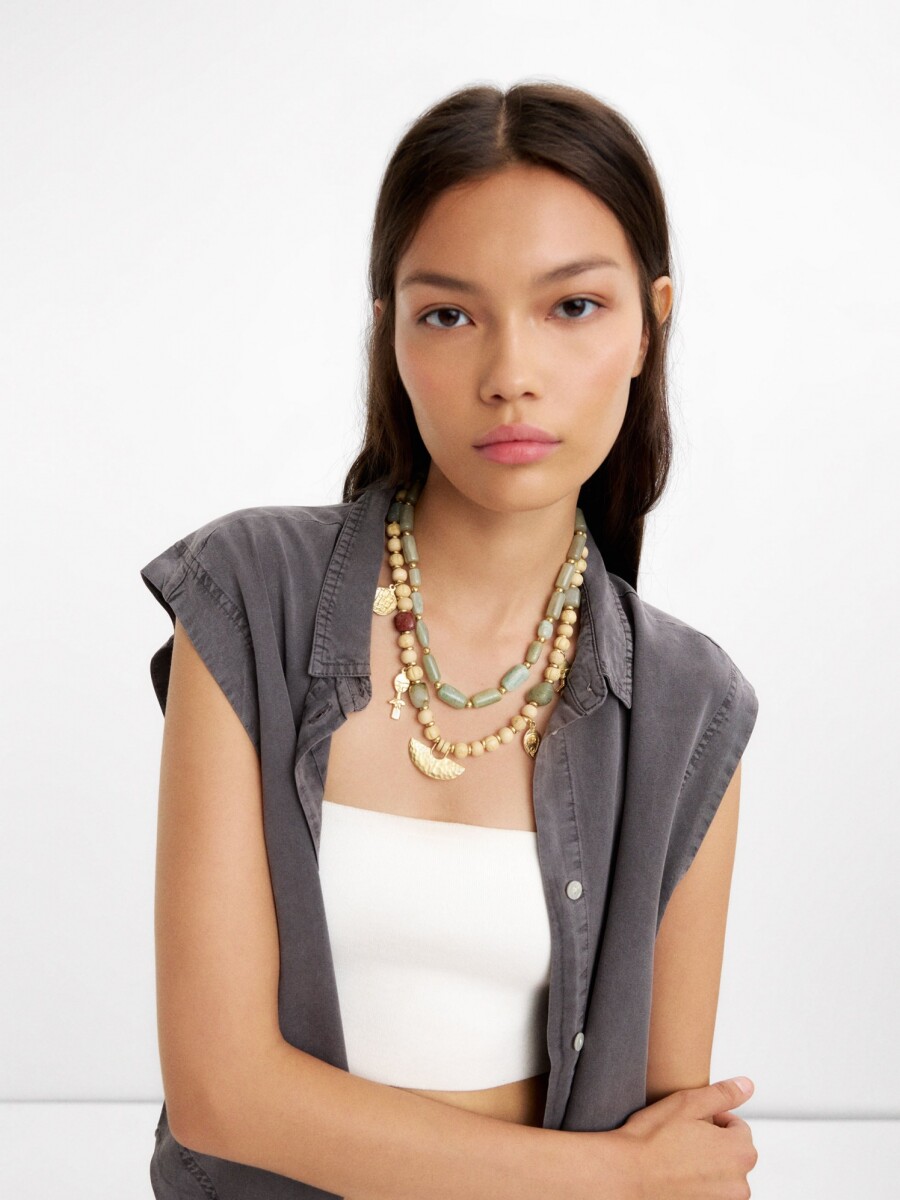 Collar Doble Con Piedras multicolor
