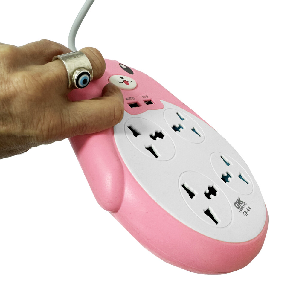 Alargue Con Diseño De Osito y 2 Puerto USB Rosa