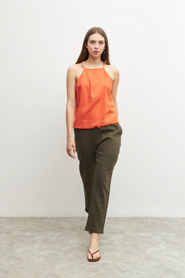 Top halter de lino naranja