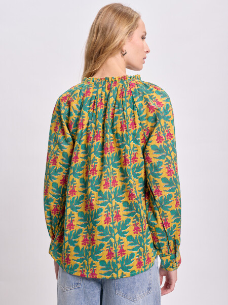 Blusa boho estampada Mostaza