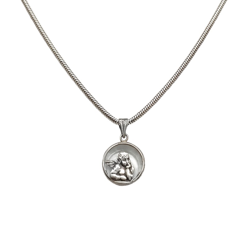 Dije Colgante Ángel de la Guarda-Plata 925-Piedra Cuarzo Cristal -CP3038 conpiedra