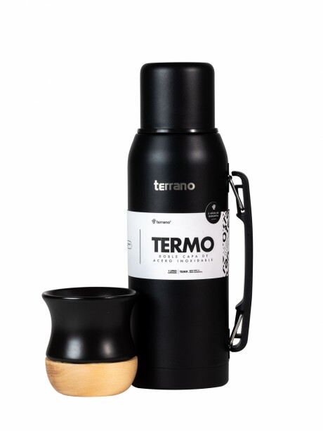 Kit Termo 1lt. Premium + Mate Cerámica base Madera Negro