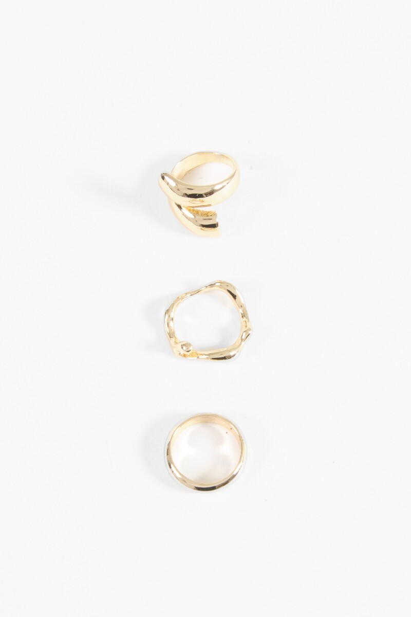 Set 3 anillos metallic grueso dorado