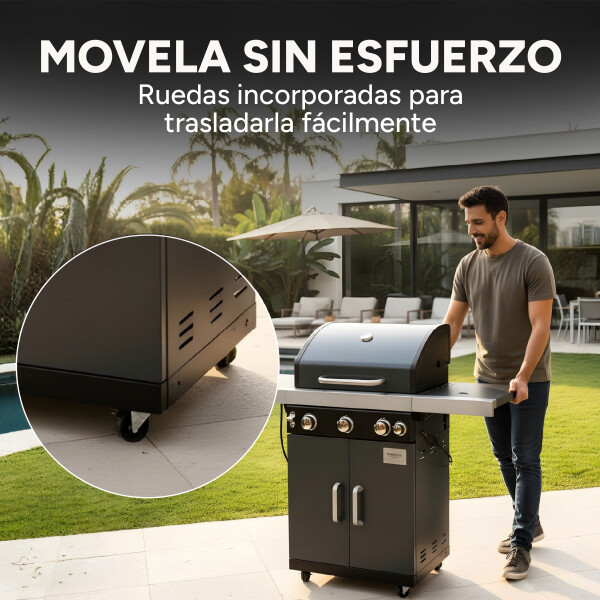 Parrillero Barbacoa A Gas Portátil Patio Jardín Hornalla X4 Color Gris