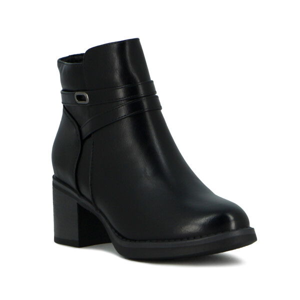 Darkness Bota De Dama Caña Baja Taco Cuadrado Dos Tiras - Negro Negro