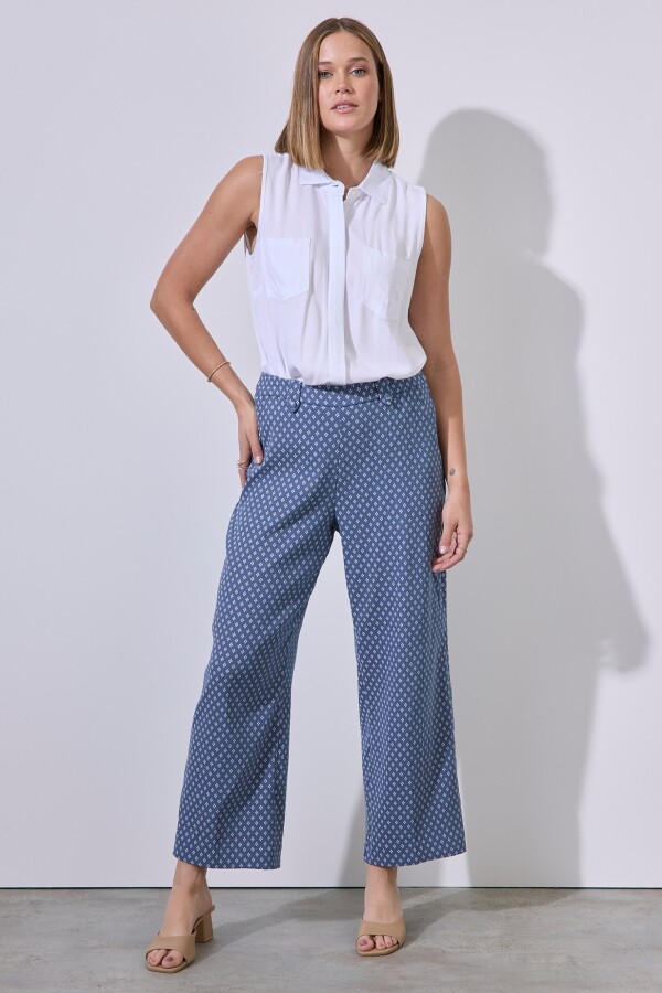 Pantalon Flores AZUL/BLANCO