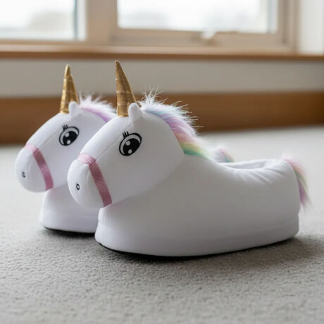Pantuflas Unicornio Suaves y Calentitas para Niños y Adultos Blanco