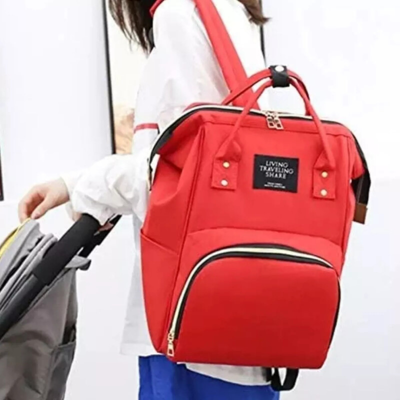 Bolso Mochila Maternal Bebe Resistente Impermeable Madre Rojo