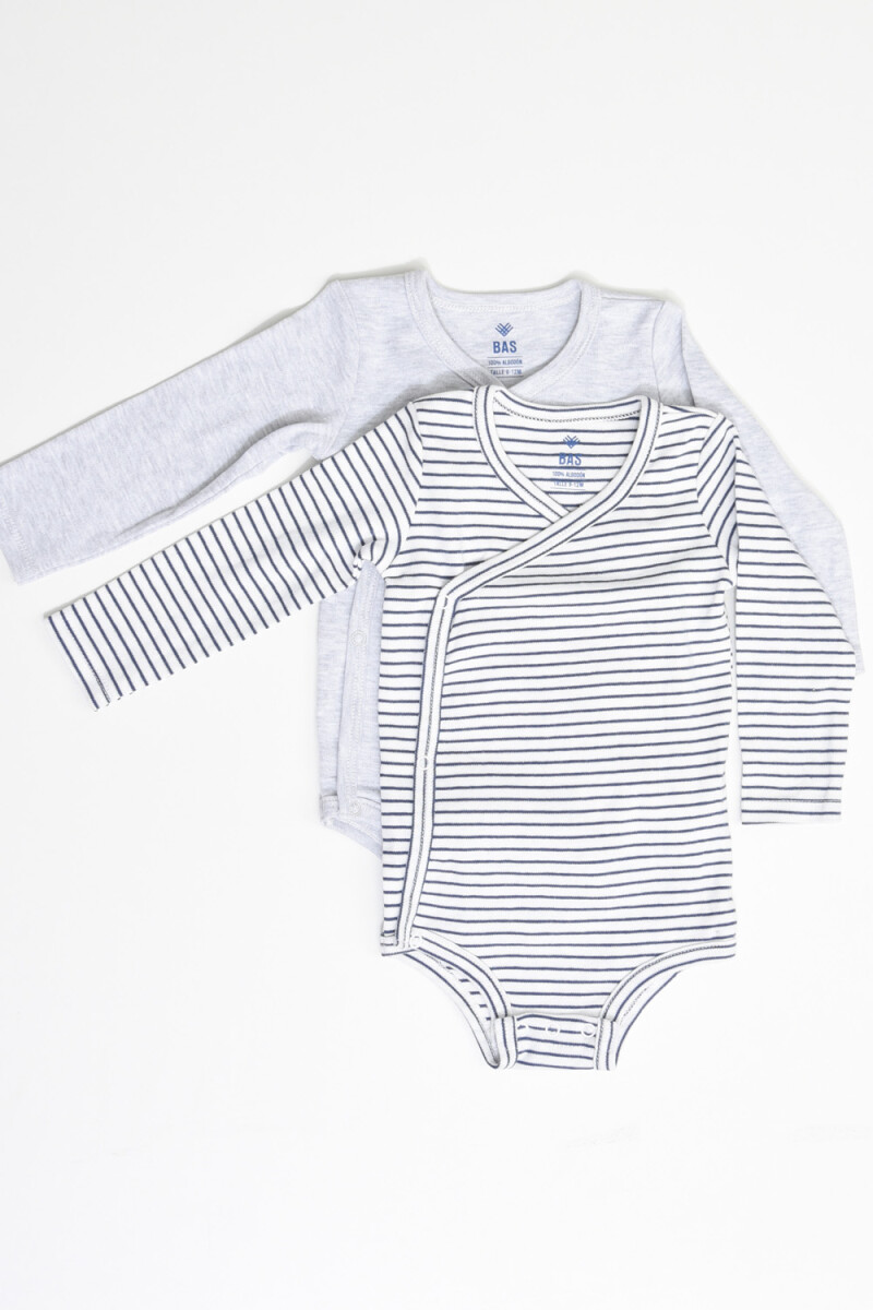 PACK X2 BODY Manga larga RAYAS - Azul Y Gris 