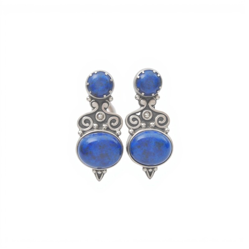 Caravanas Doble-Plata 925-Piedra Lapislázuli-CA3292 conpiedra