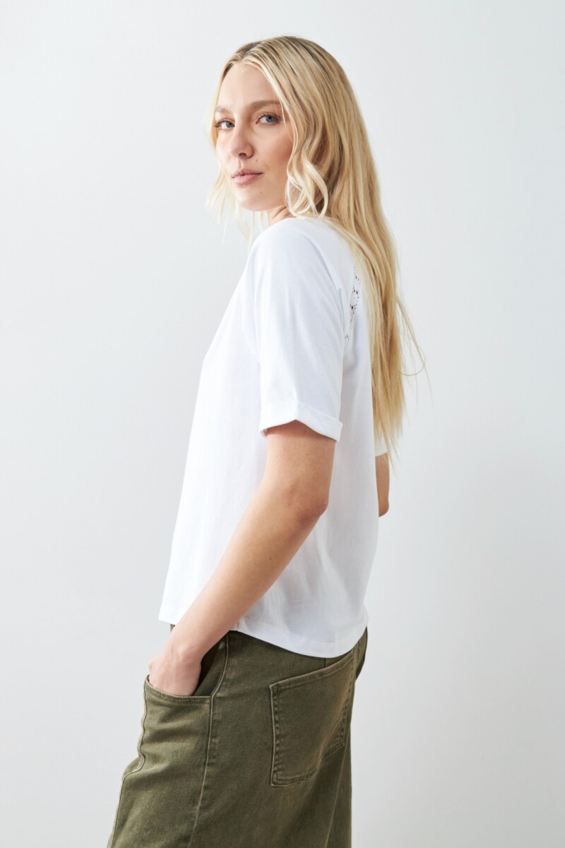 Remera manga raglán con vainillas blanco