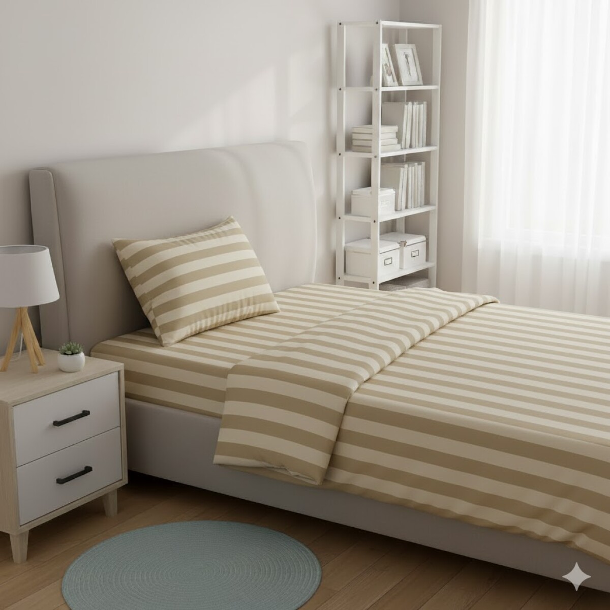 Juego de Sábanas Plaza y Media SAB-MICRO BEIGE TAUPE (3 Piezas) – 100×190 + 2 Fundas 50×70 | Suavidad, Diseño y Confort 