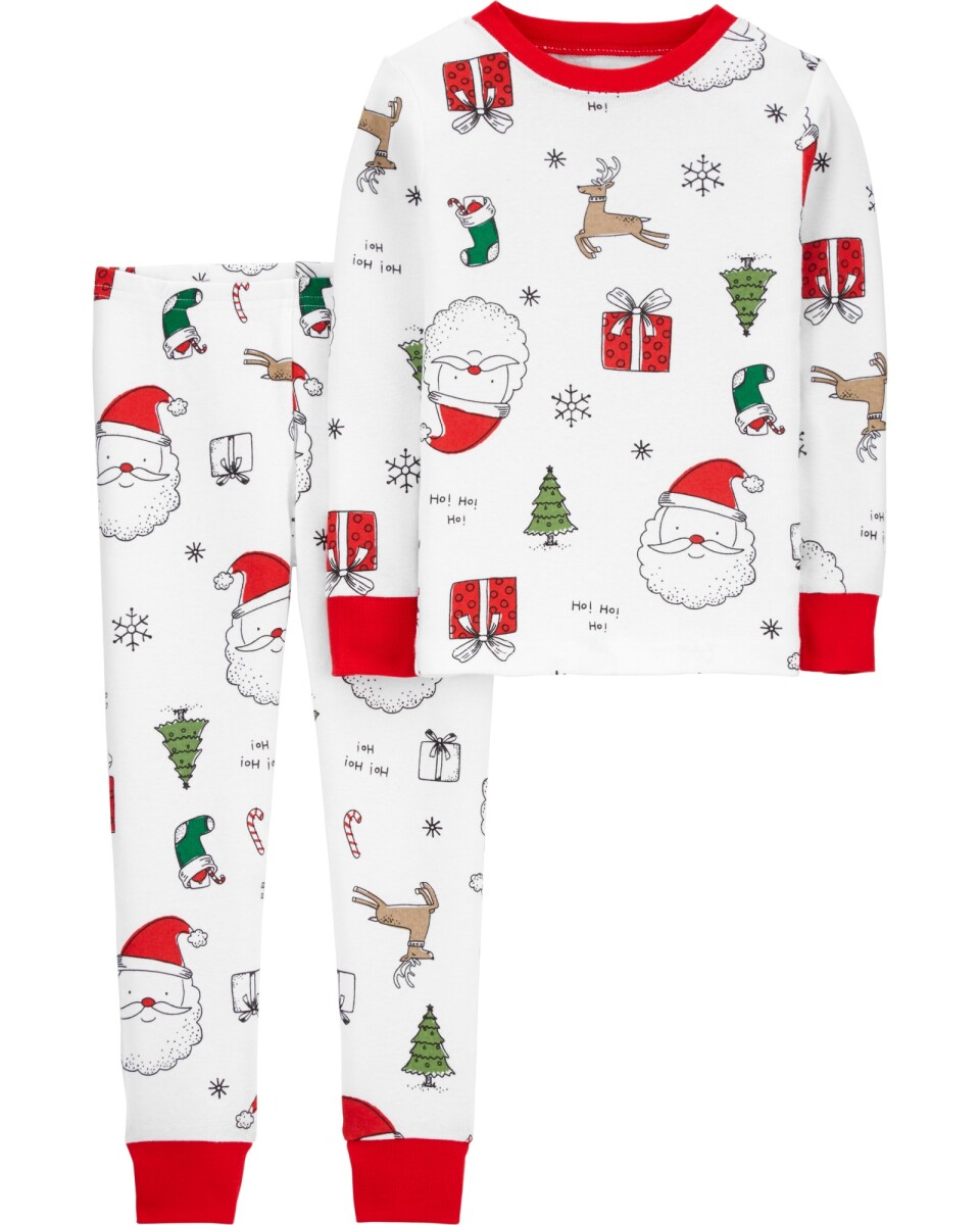 Pijama dos piezas de algodón, pantalón y remera, diseño Navidad 