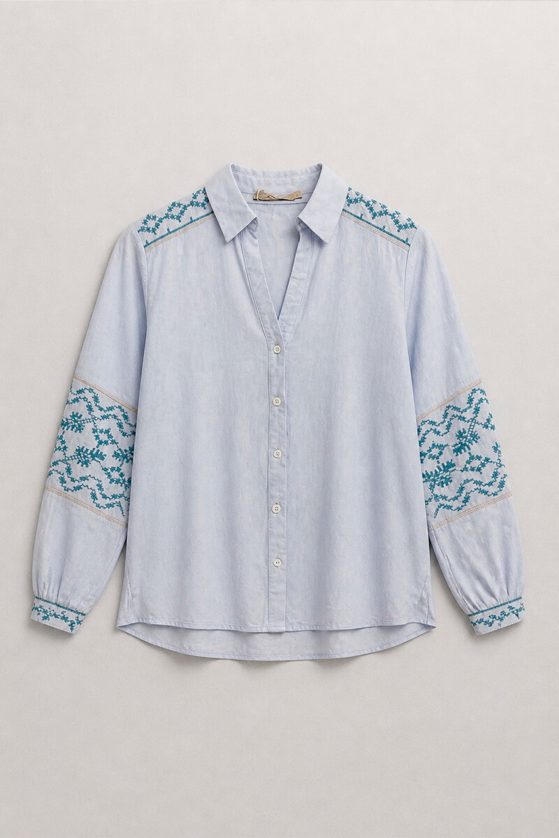 CAMISA FOLK CELESTE
