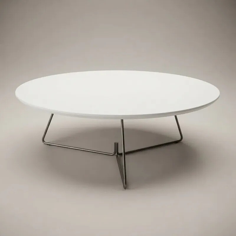 MESA DE CENTRO REDONDA - MADERA COLOR BLANCO Y PIE EN METAL GRAFITO - 90cms MESA DE CENTRO REDONDA - MADERA COLOR BLANCO Y PIE EN METAL GRAFITO - 90cms