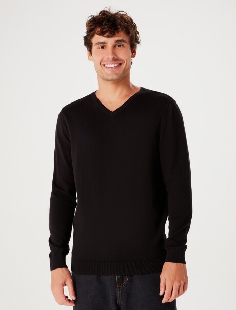 BUZO MASCULINO TEJIDO ESCOTE V NEGRO