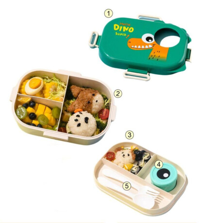 Vianda con doble piso, division y condimentero Verde