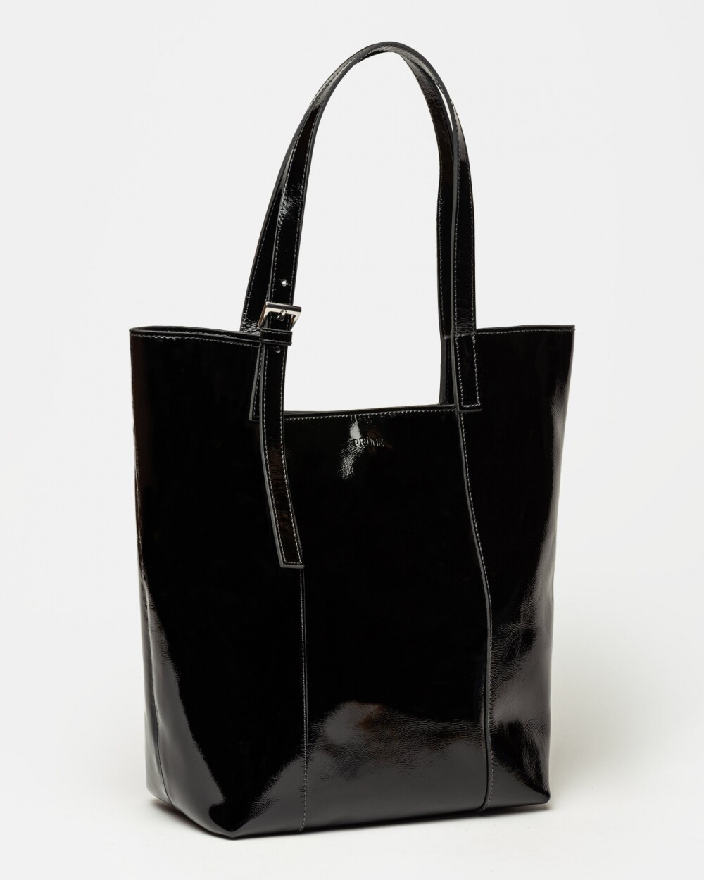 Shopper The Icon en cuero charol arrugado Negro