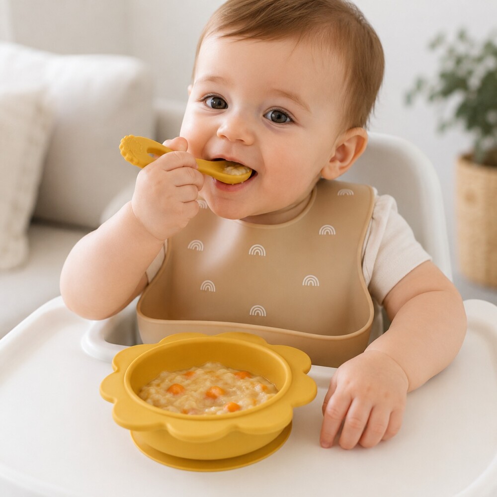 Set silicona plato y cuchara P&F leon amarillo