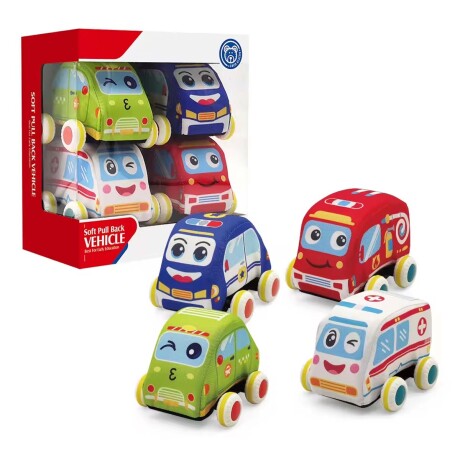 Set 4 Autitos de Peluche Autos en Tela Blandos Bebé Huanger Multicolor