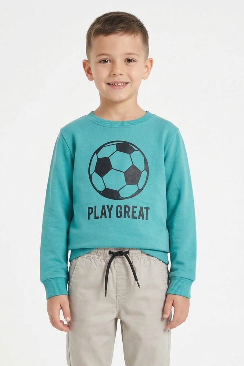 Buzo estampa Play Great TURQUESA