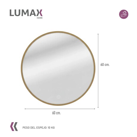 Espejo Lumax Doddy redondo con marco y luz 60cm Dorado