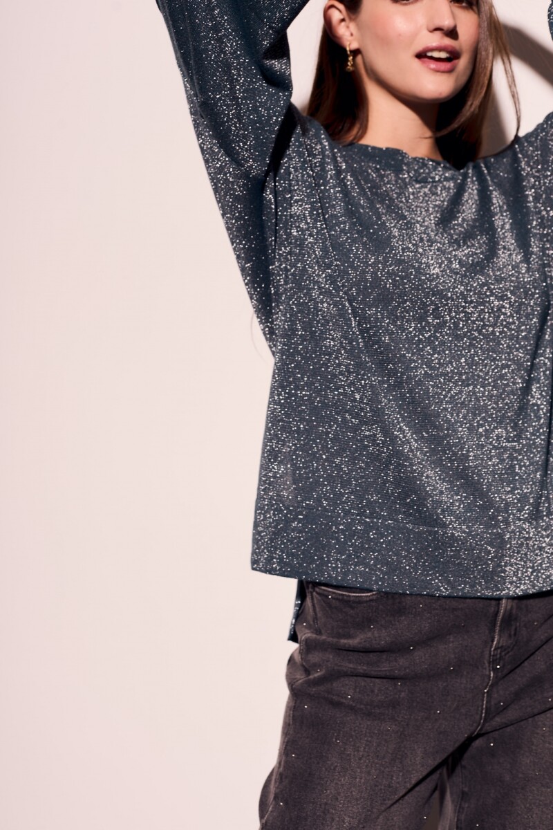 Sweater Manga Volados Lurex Petroleo