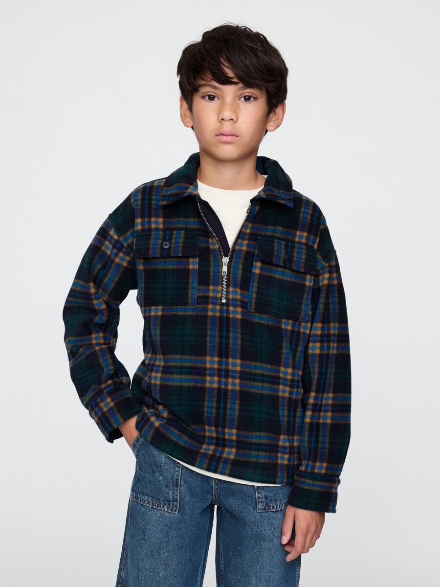 Buzo Medio Cierre Niño - Blue/Green Plaid 