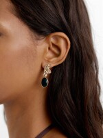 Pendientes Media Flor Con Piedra verde