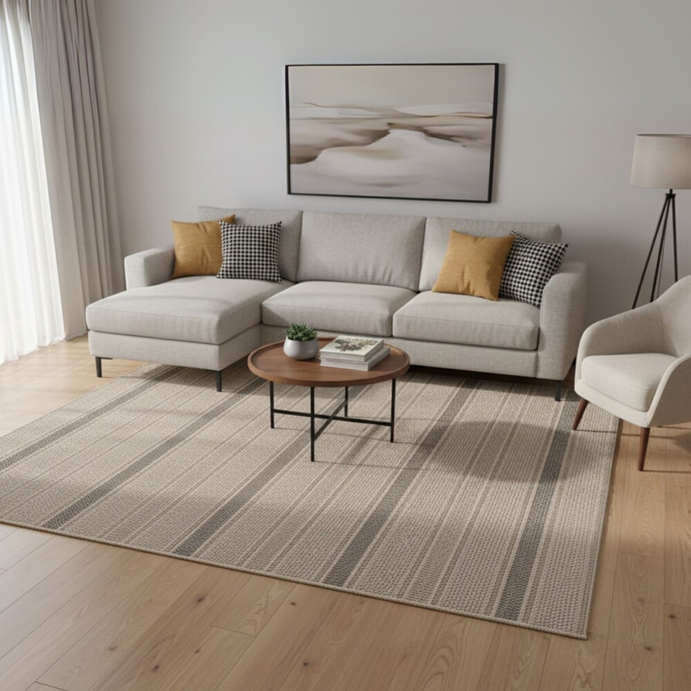 Alfombra Clásica Eco-Nature - Riscas | 1,50x2,00m Beige Chumbo