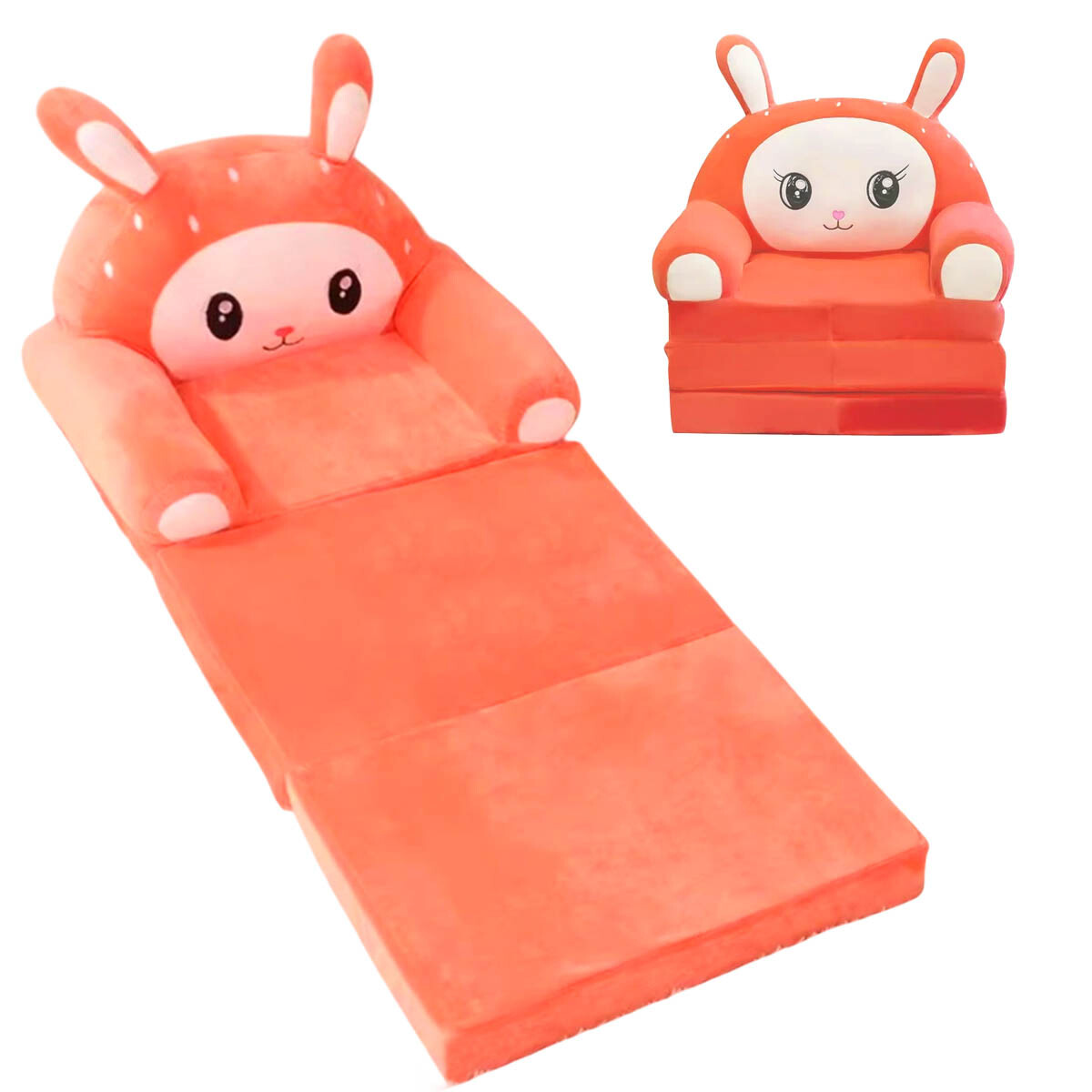 Sillón Cama Plegable 2 En 1 Infantil Animales Felpa - Naranja 