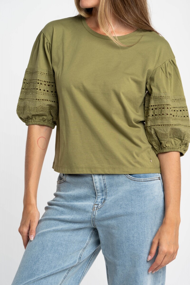 Remera Algodón Combinada Oliva