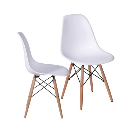 Kit X2 Silla Eames DKR Base En Madera Blanca