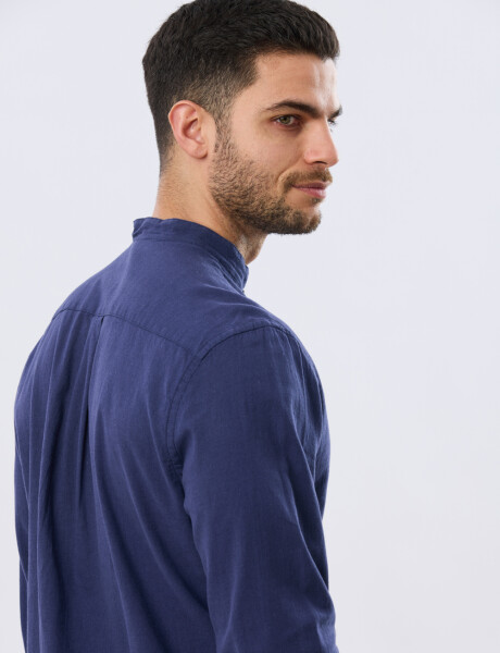 CAMISA LINO CUELLO MAO Azul
