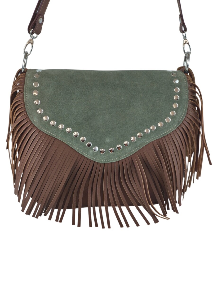 Cartera con flecos y solapa - Verde 