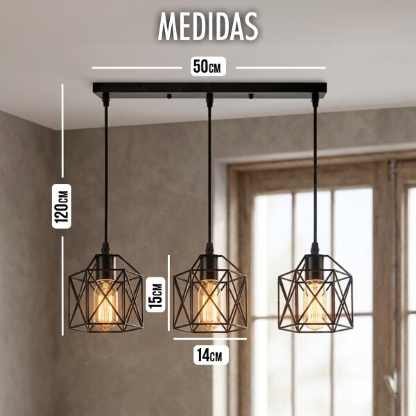Lampara De Techo Colgante De 3 Luces Jaula Metal Moderna IMBACK Color Negro Lampara De Techo Colgante De 3 Luces Jaula Metal Moderna IMBACK Color Negro