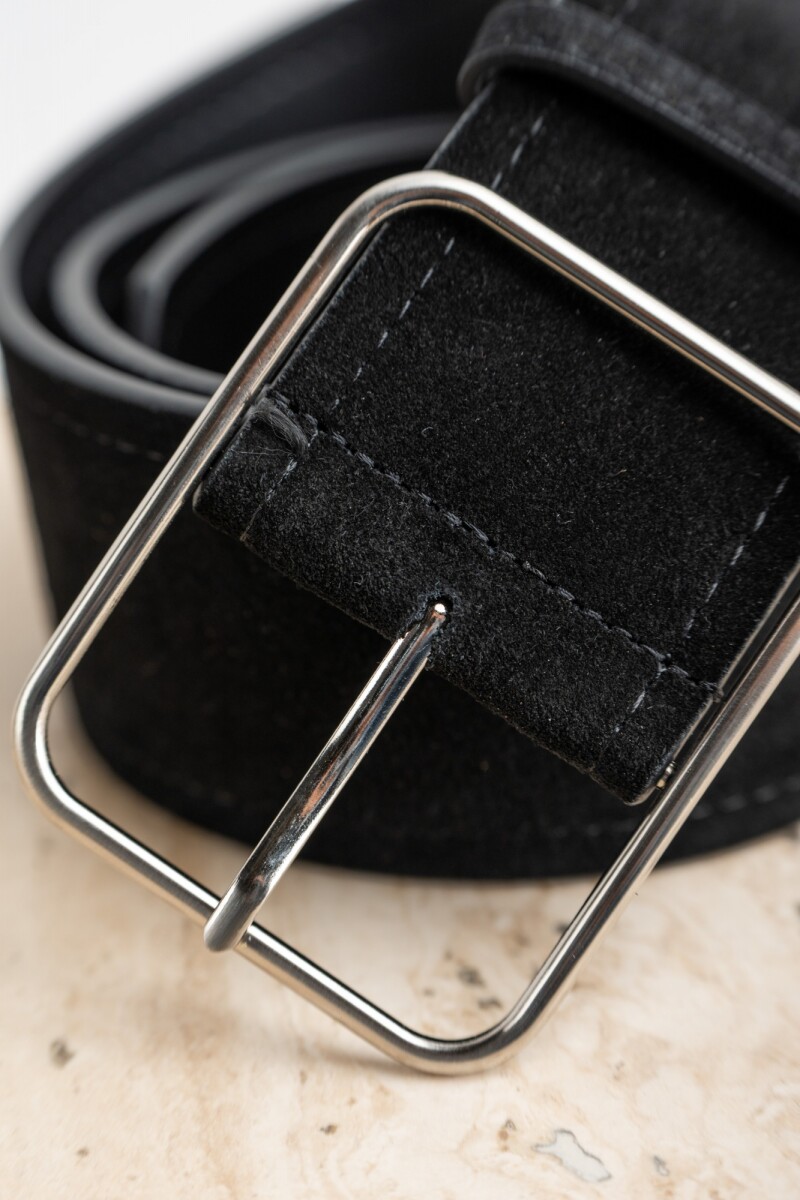 Cinto Cuero Hebilla Cuadrada Negro