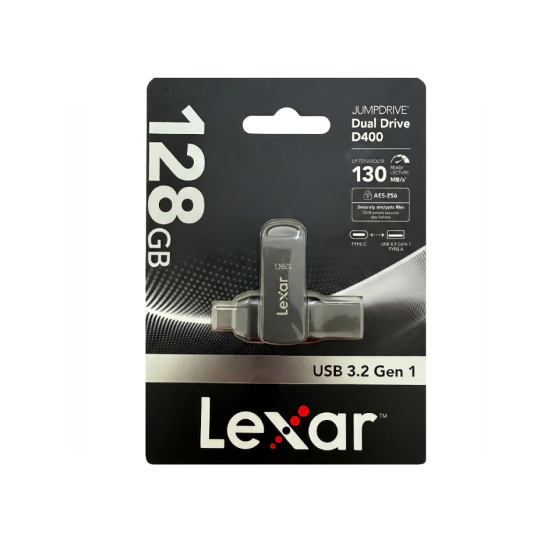 Pendrive Lexar 128GB Dual Jumpdrive D400 USB-A y USB-C 3.2 Pendrive Lexar 128GB Dual Jumpdrive D400 USB-A y USB-C 3.2