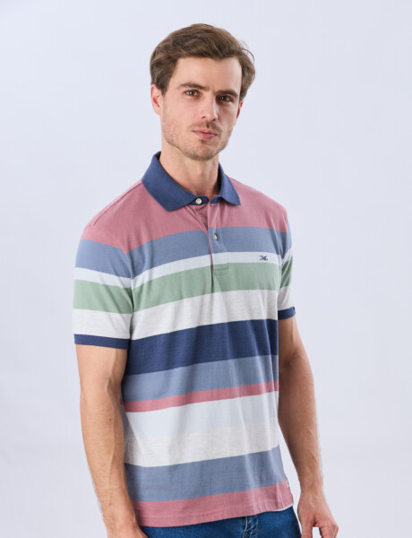 REMERA POLO JERSEY RAYADA Rosado
