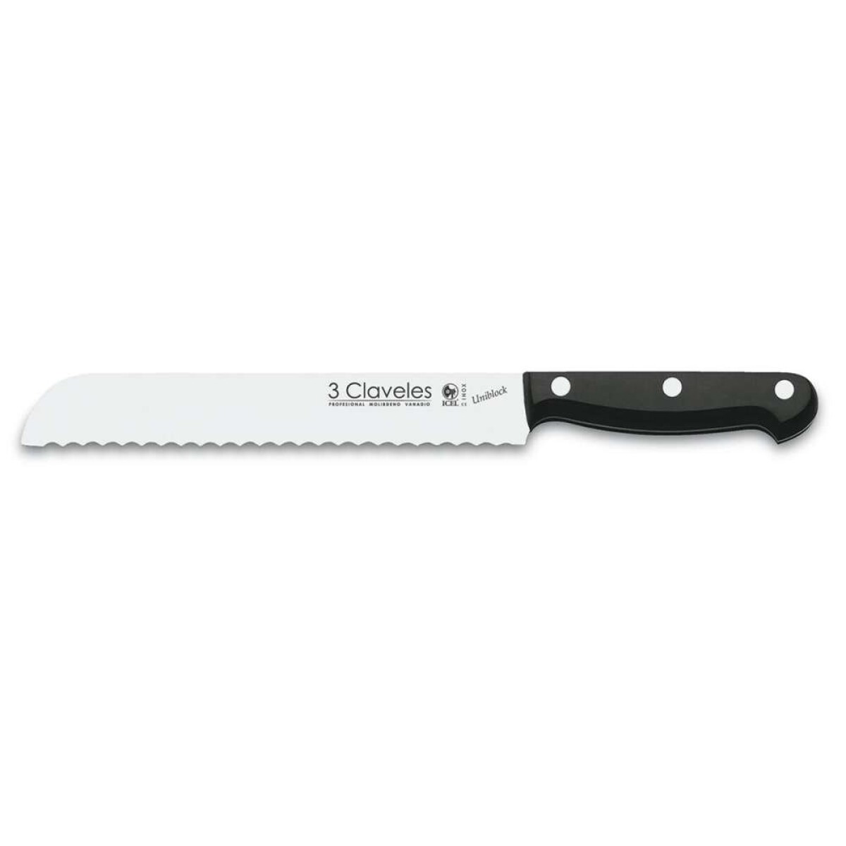 Cuchillo Pan 20Cm Acero Inox Mango Uniblock 3 Claveles - Negro 
