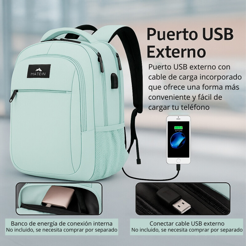Mochila Urbana Viaje Antirrobo Notebook Matein 1007 28l Celeste