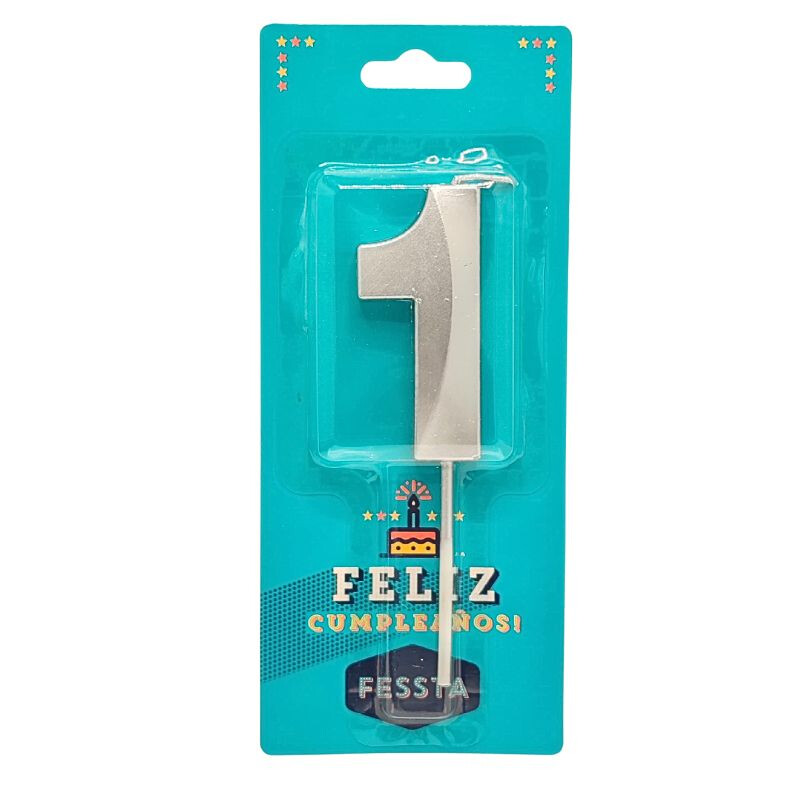 Vela Número 3D Grande Plateada UNO