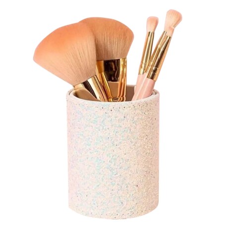 Set de 5 Brochas Maquillaje con Recipiente Porta Pinceles Tornasolado