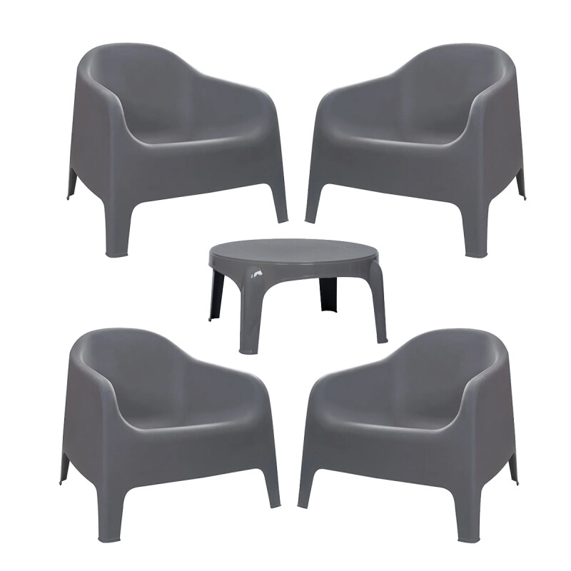 4 Sillones Skarpo + Mesa redonda Puket GRIS