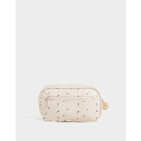 Cartuchera De Pu Estampada Y Bordada Con Bolsillo Blanco Crema
